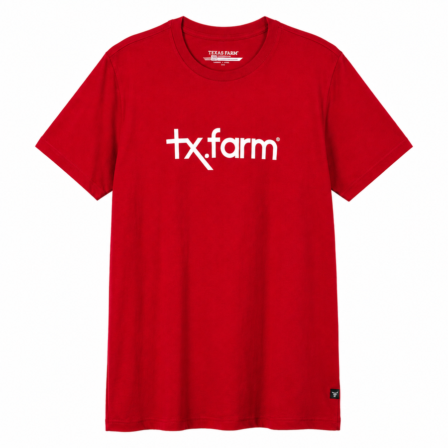 Camiseta Texas Farm Vermelha Logo Horizontal — foto tratada