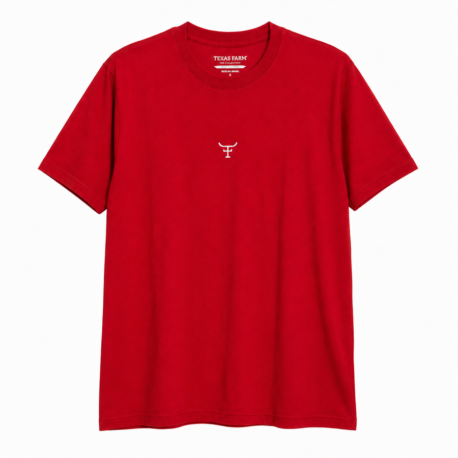 Camiseta Texas Farm Vermelha Touro Pequeno — foto tratada