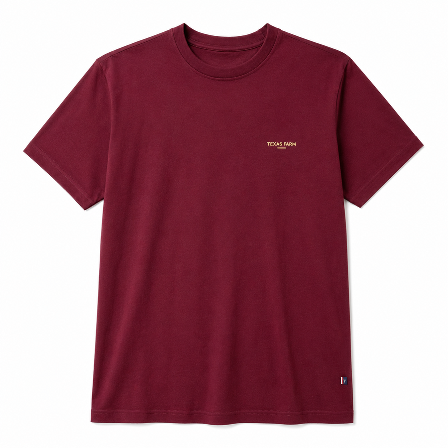 Camiseta Texas Farm Vinho Patch Pequeno — foto tratada
