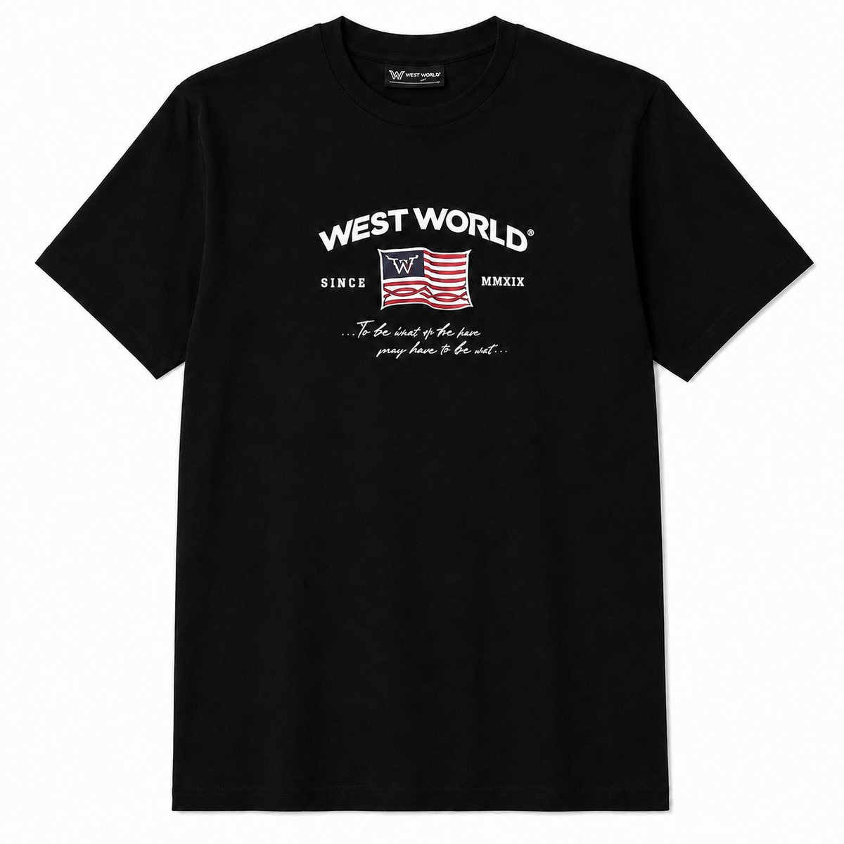 Camiseta West World Preta Classic Flag — foto tratada