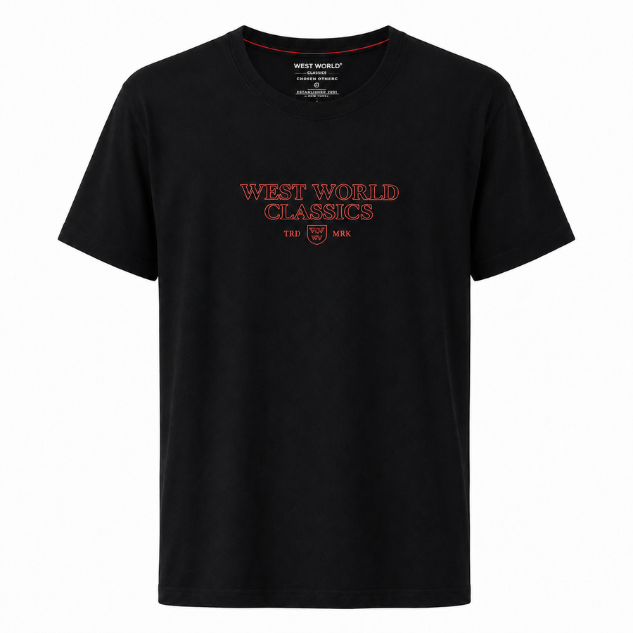 Camiseta West World Preta Classics Vermelha — foto tratada